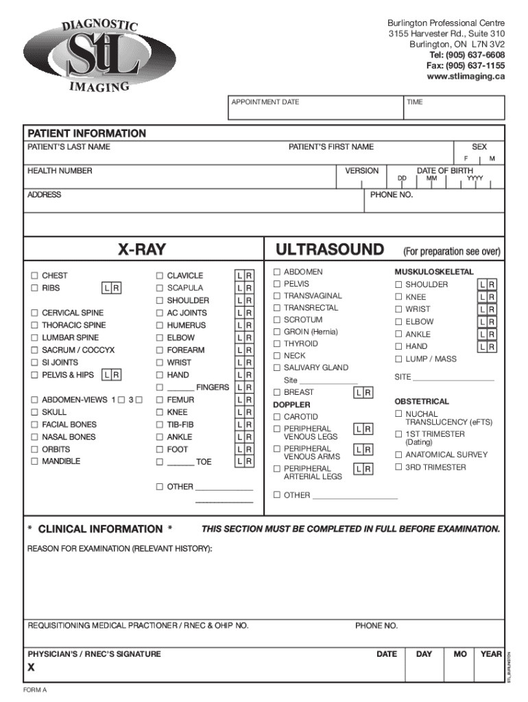 Fillable Online stl imaging requisition form a burlington Fax Email