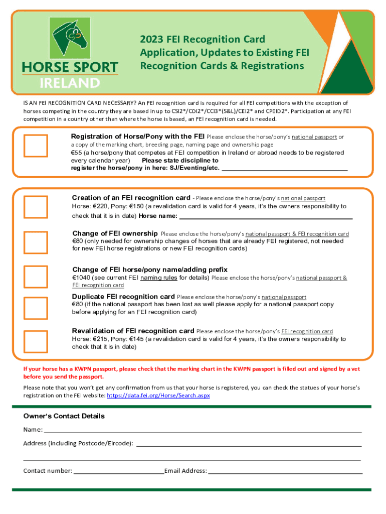 Fillable Online D. FEI Horse Recognition Card Form Fax Email Print