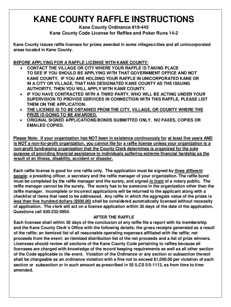 Fillable Online Kane County Illinois Raffle License Form Fill Out and