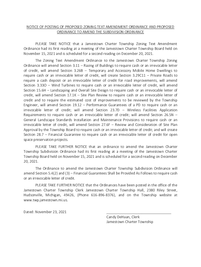 Fillable Online twp jamestown mi Zoning Text Amendment Ordinance Adding