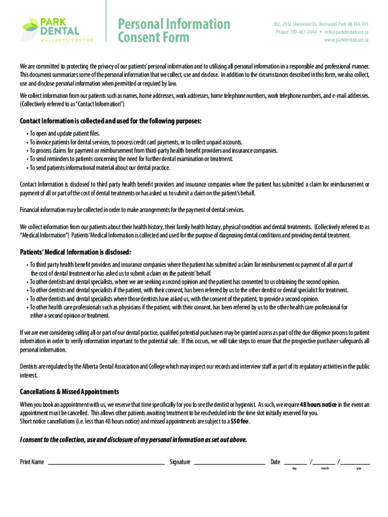 Fillable Online Personal Information Consent Form Fax Email Print
