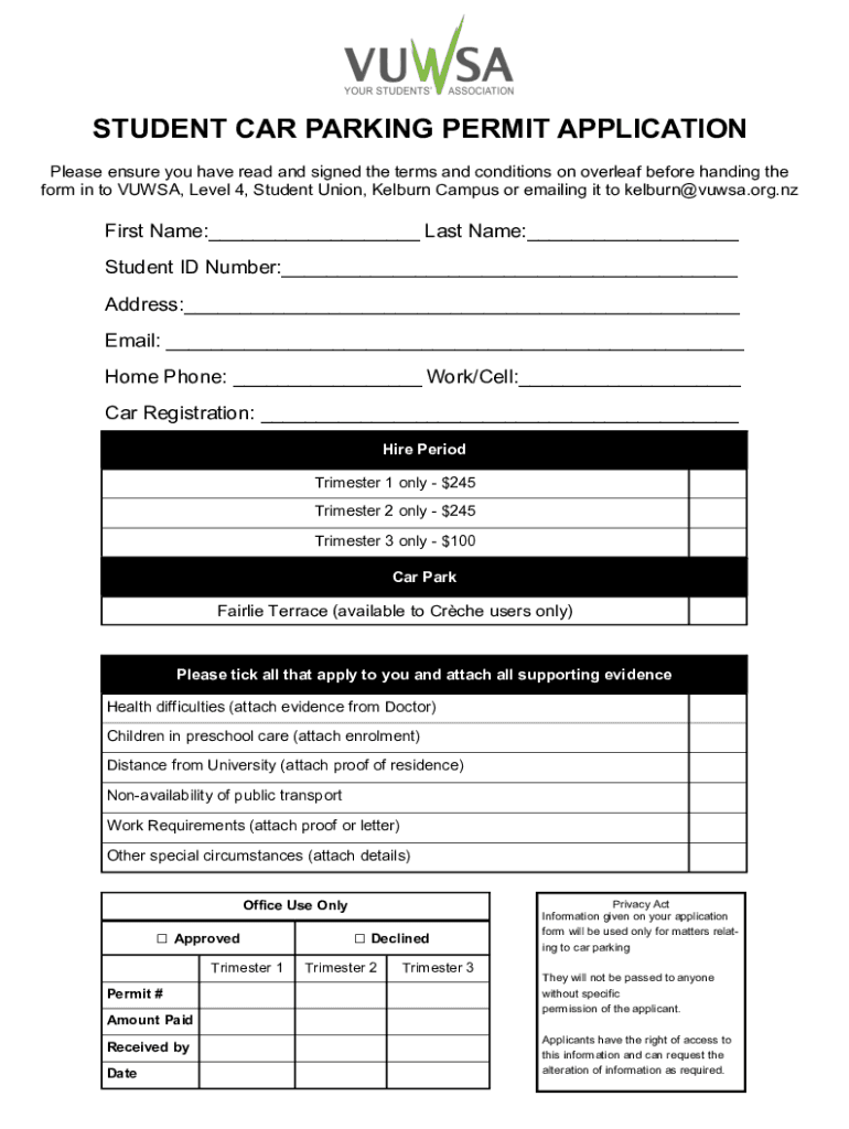 Fillable Online student car parking permit application Fax Email Print