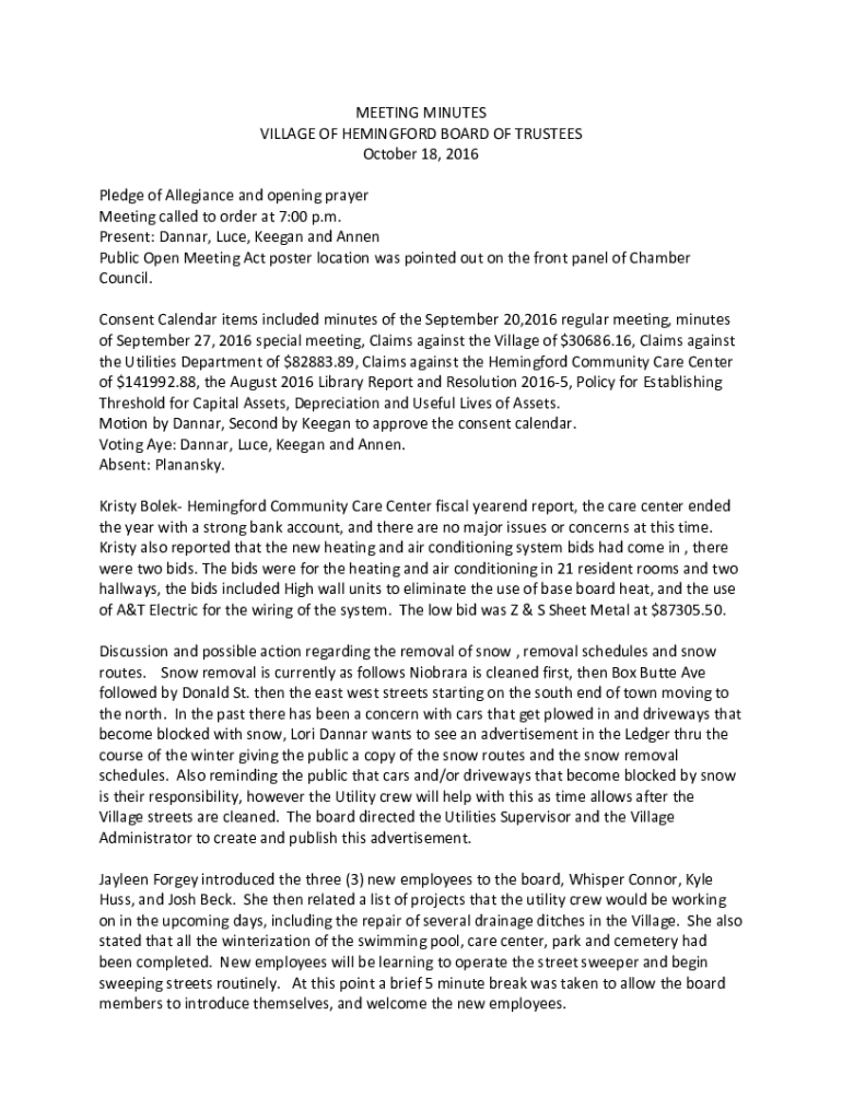 Fillable Online ci hemingford ne Village Trustees Hemingford