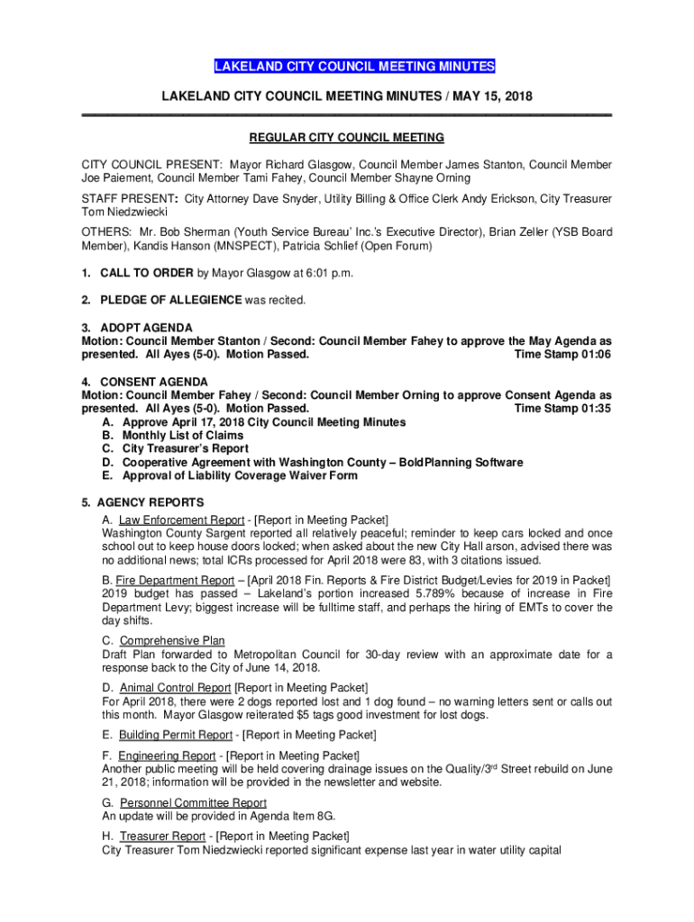 Fillable Online ci lakeland mn August 4, 2022 900 AM to the City of St. Fax Email