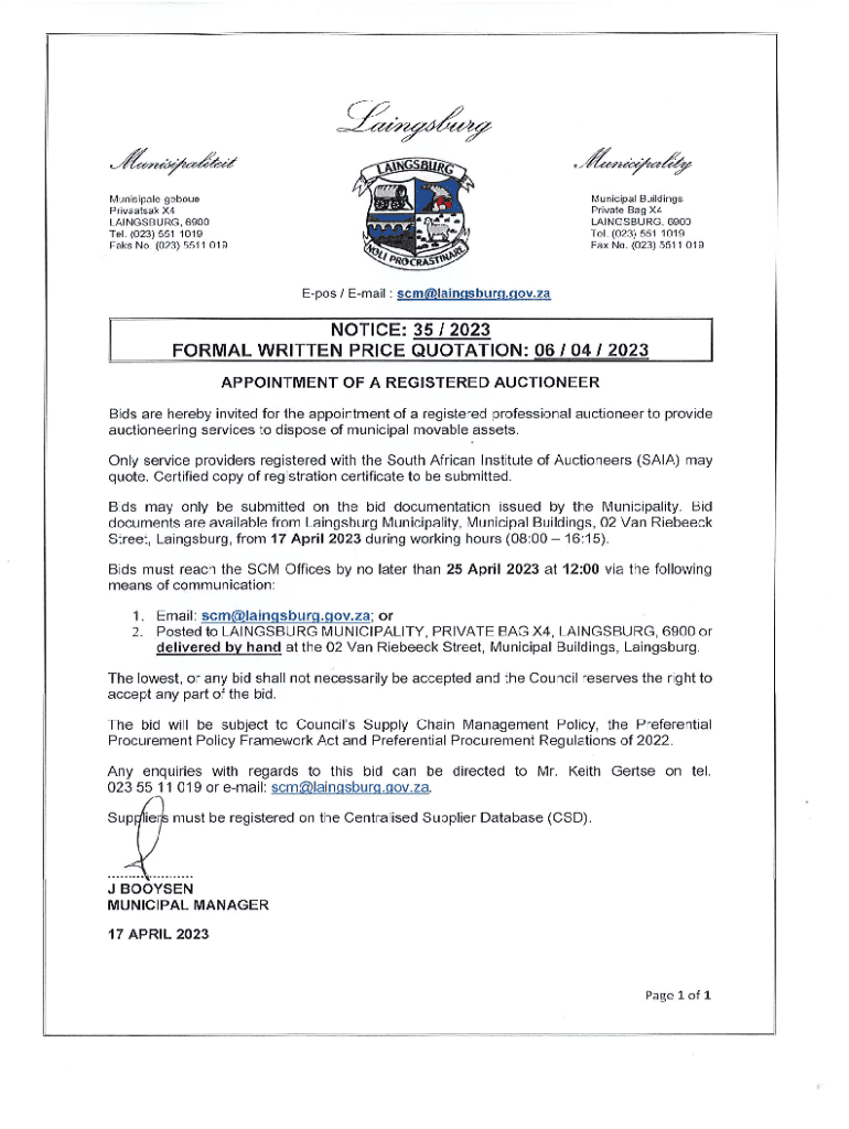 Fillable Online Formal Written Price Quotation Fax Email Print pdfFiller