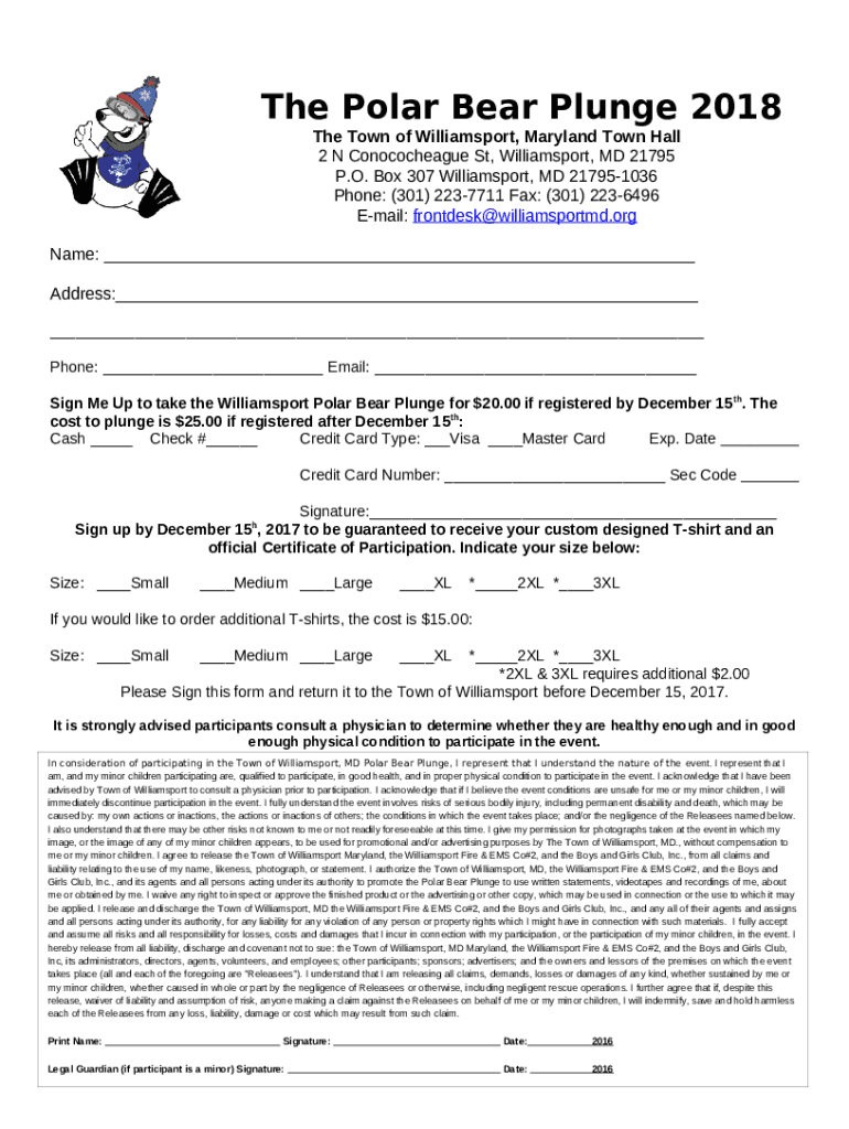 The Polar Bear Plunge Pledge Sheet Doc Template pdfFiller