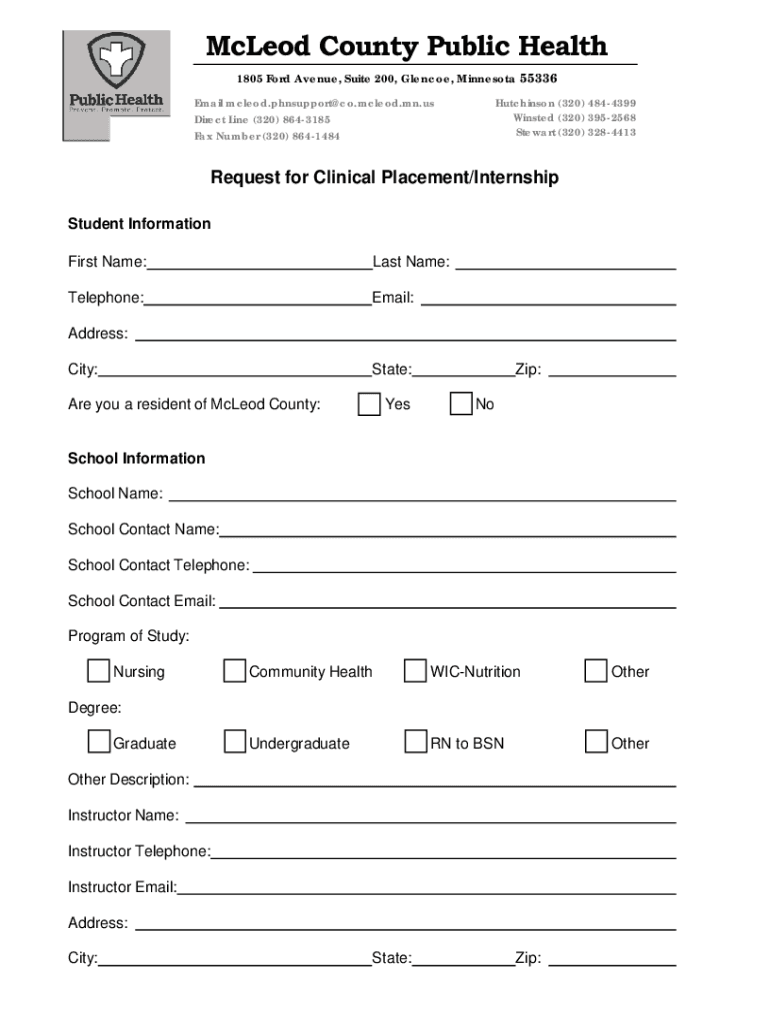 Fillable Online McLeod County Public HealthGlencoe MN Fax Email Print
