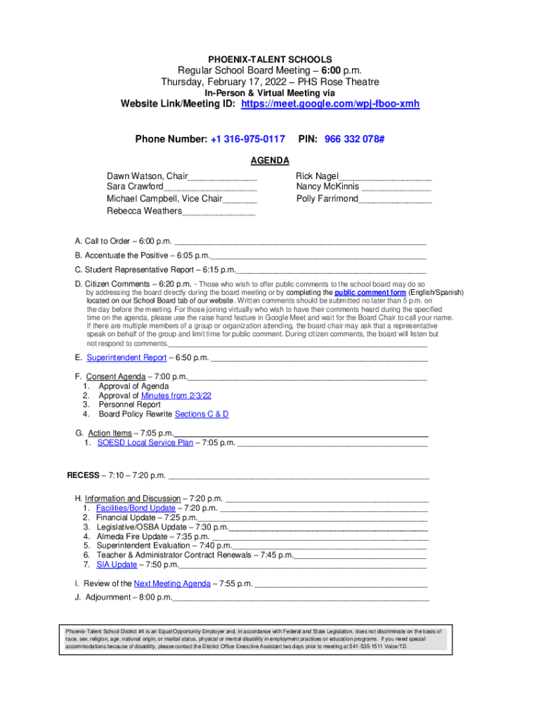 Fillable Online PhoenixTalent School District 4 Fax Email Print pdfFiller