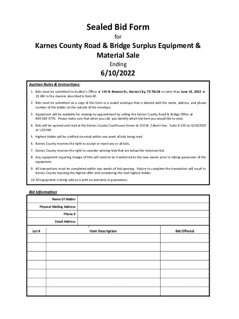 Fillable Online karnes county auction sealed bid form Fax Email Print
