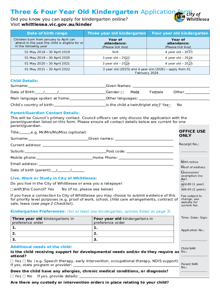 Kindergarten Application (DOCX) Doc Template pdfFiller