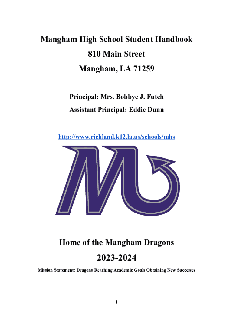 Fillable Online Mangham High School Student Handbook 810 Main Fax
