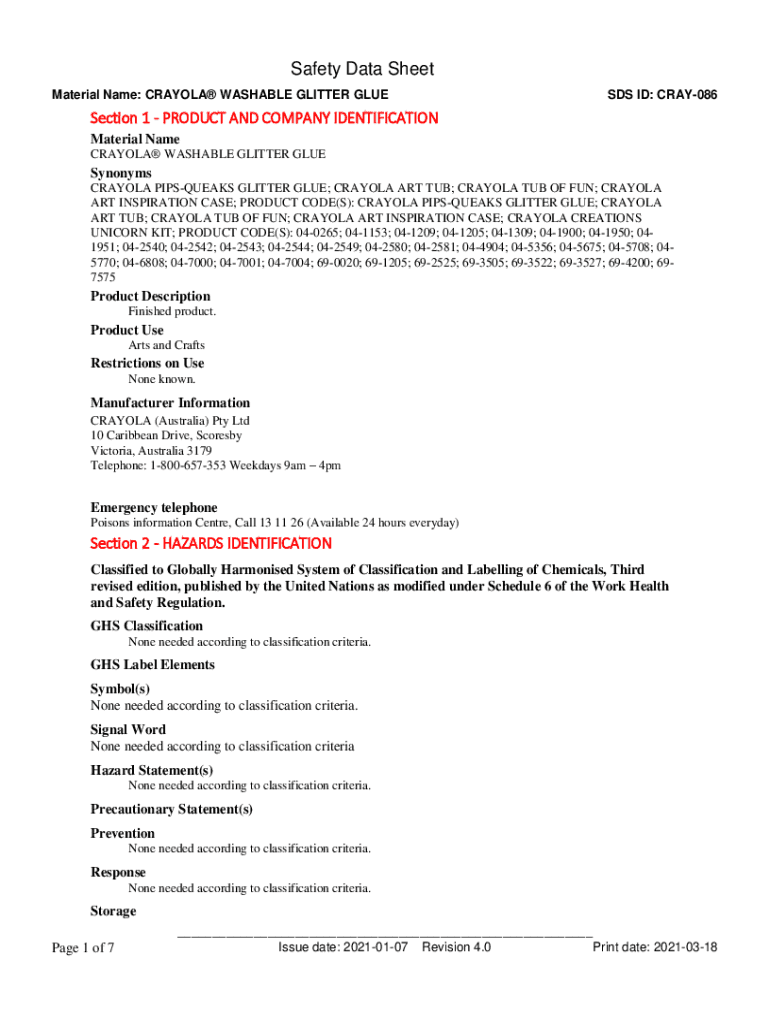 Fillable Online Crayola Washable Glitter Glue, Arts and Crafts Supplies