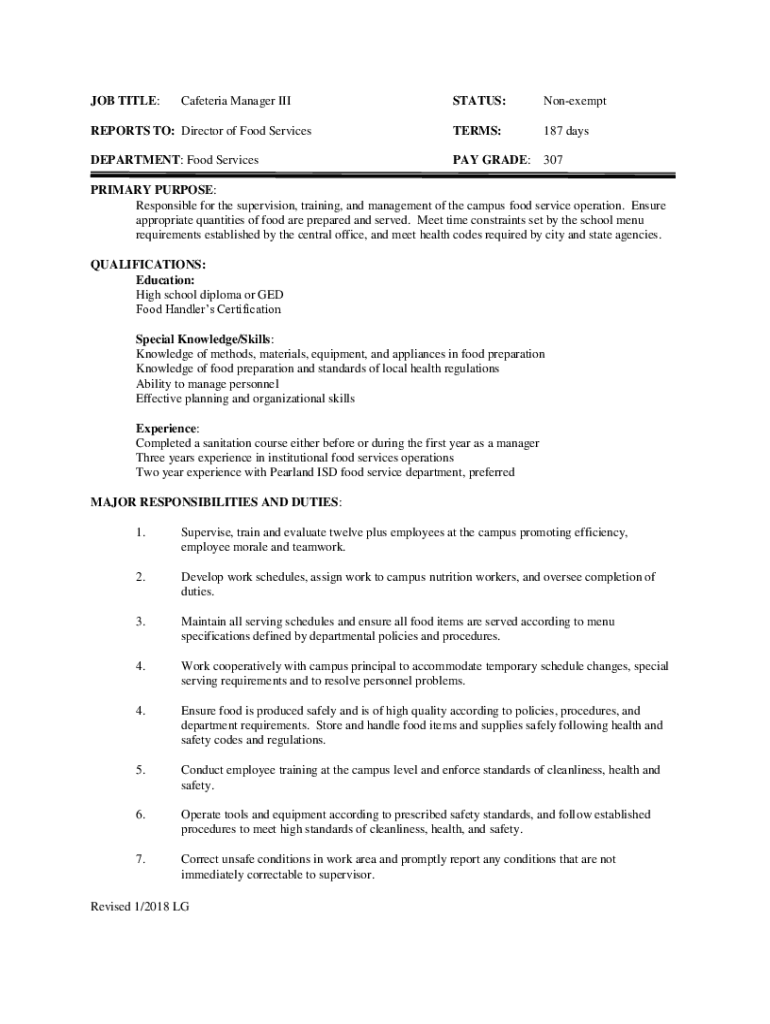 Fillable Online What Does a Food Service Supervisor Do? (Duties and