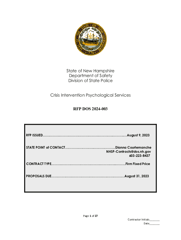 Fillable Online RFP DOS 2024003 NH Department of Administrative