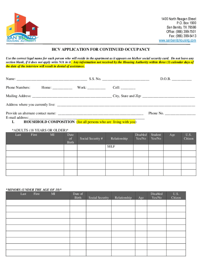 Fillable Online San Benito Housing Authority Lower Rio Grande Valley