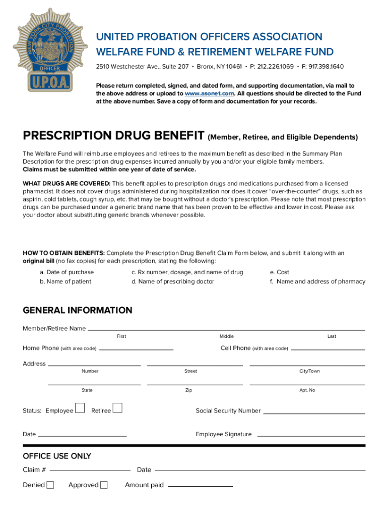 Fillable Online united probation officers association welfare fund and