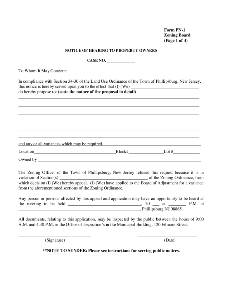 Fillable Online Form PN1 Zoning Board (Page 1 of 4) Fax Email Print