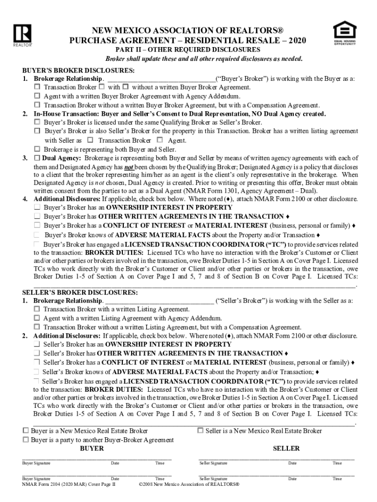 Fillable Online New Mexico Realtors Residential Purchase Agreement Fax