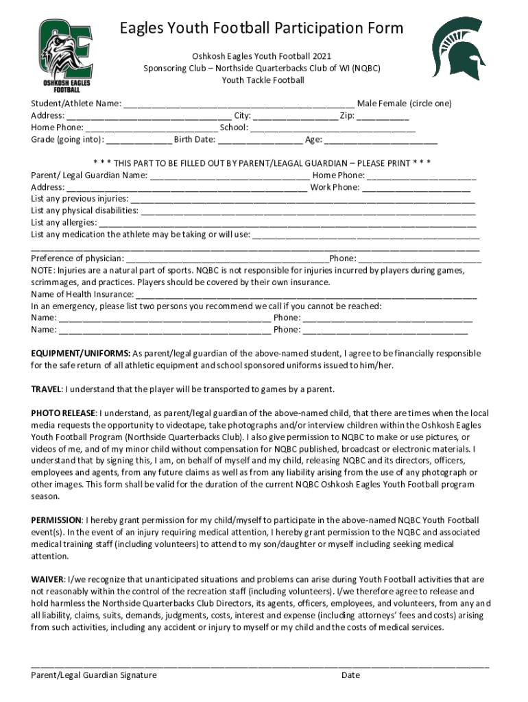 Fillable Online Oshkosh Eagles Youth FootballSearch for Activities