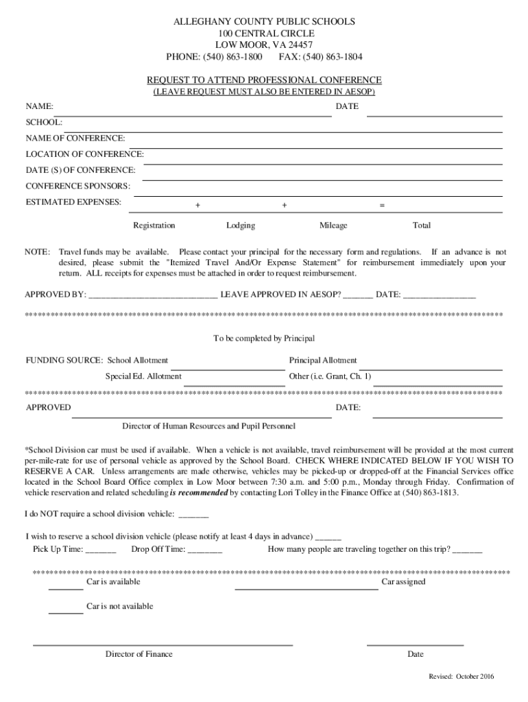 Fillable Online Alleghany County Public SchoolsLow Moor VA Fax Email