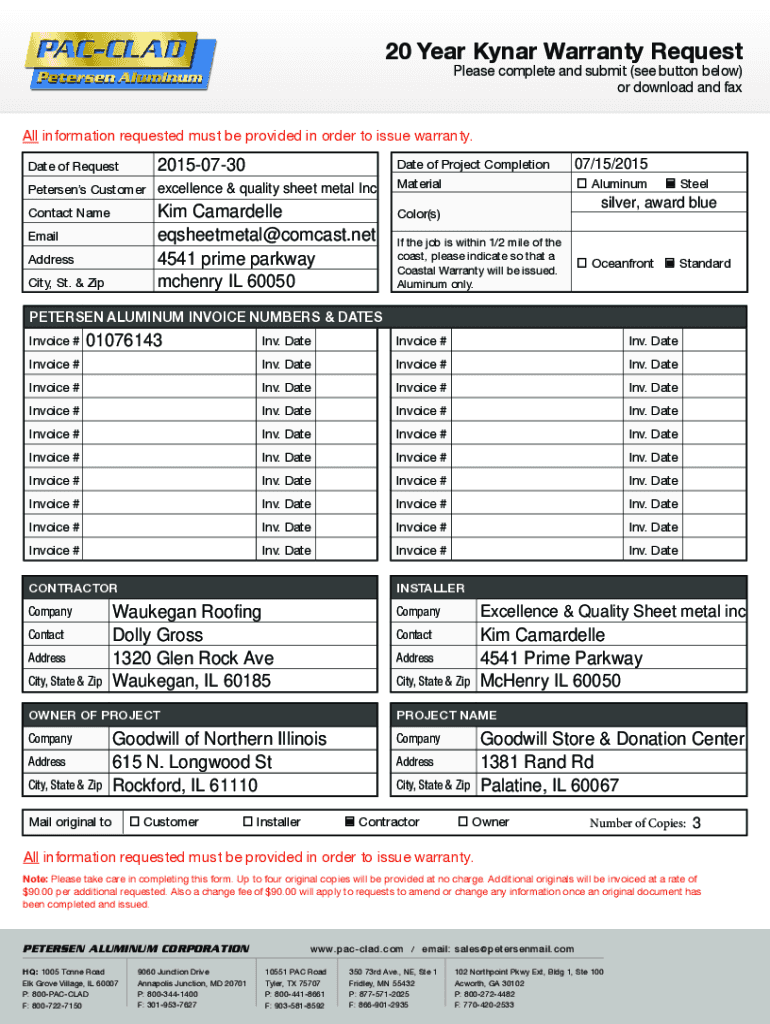 Fillable Online Metal Roofing Paint Finish Warranty Request Fax Email
