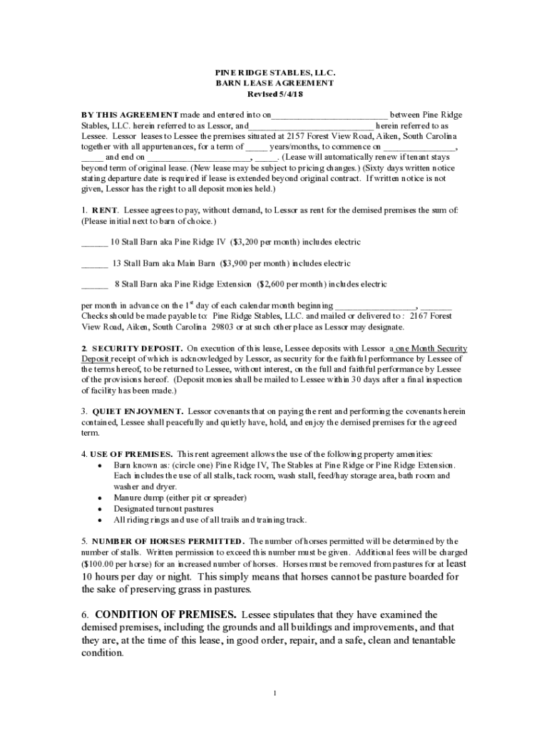 Fillable Online sample barn/farm lease or rent agreement Fax Email