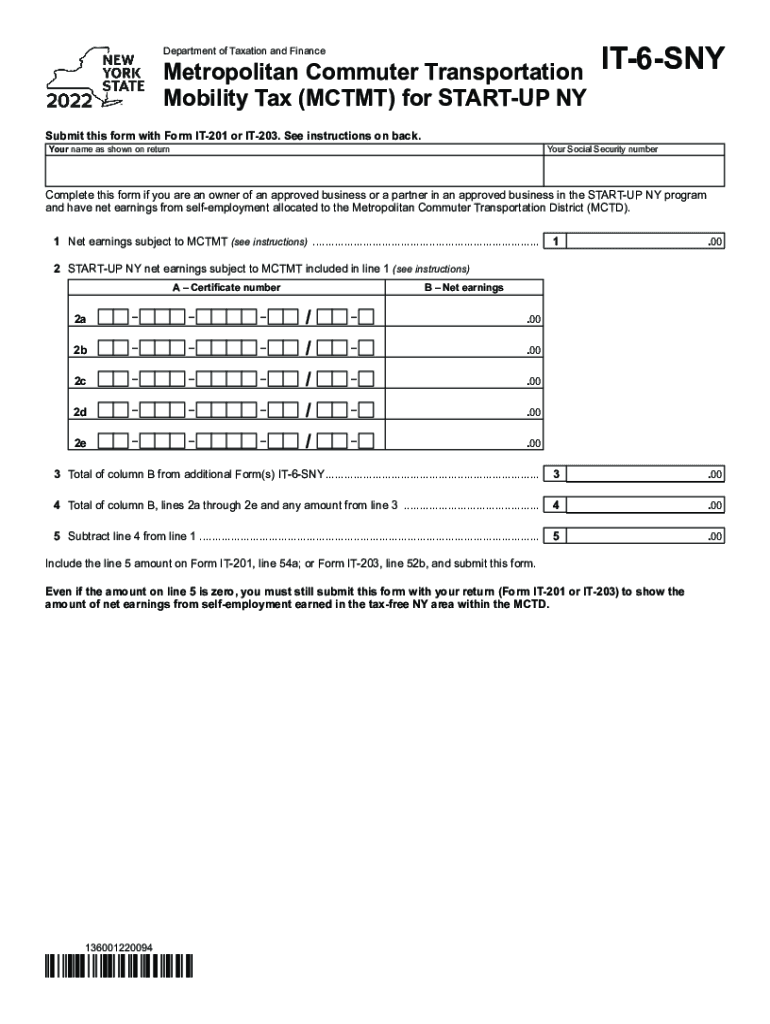 Form IT6SNY Metropolitan Commuter Transportation Mobility Tax (MCTMT