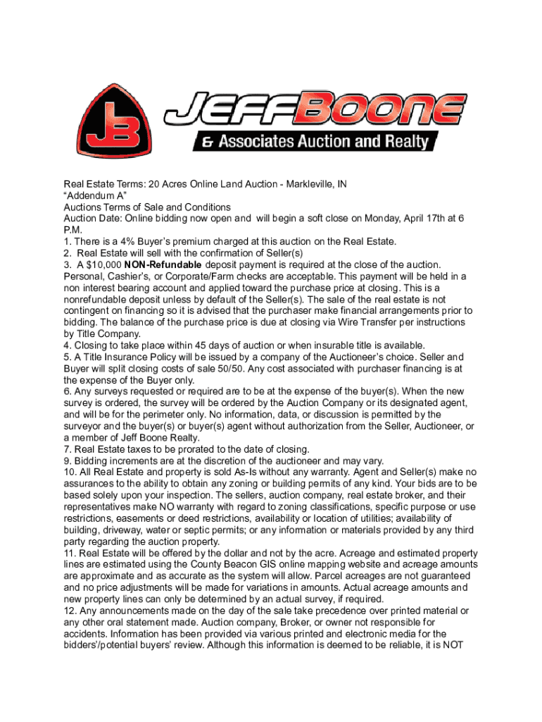 Fillable Online 20 Acres Land Auction Markleville T&C Fax Email Print