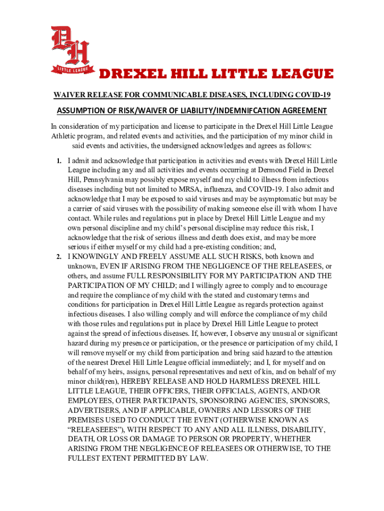 Fillable Online DREXEL HILL LITTLE LEAGUE Fax Email