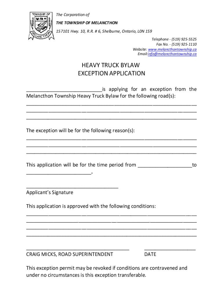 Fillable Online Corporation of the Township of Melancthon, Ontario