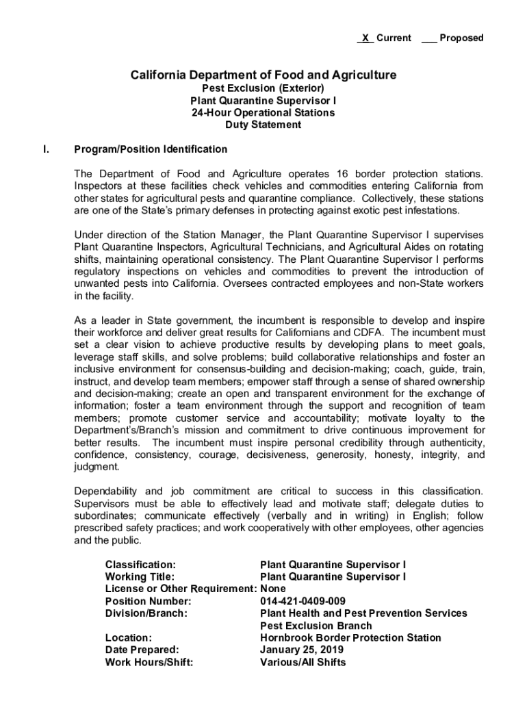 Fillable Online Plant Quarantine Supervisor I JC293274 Pest Exclusion