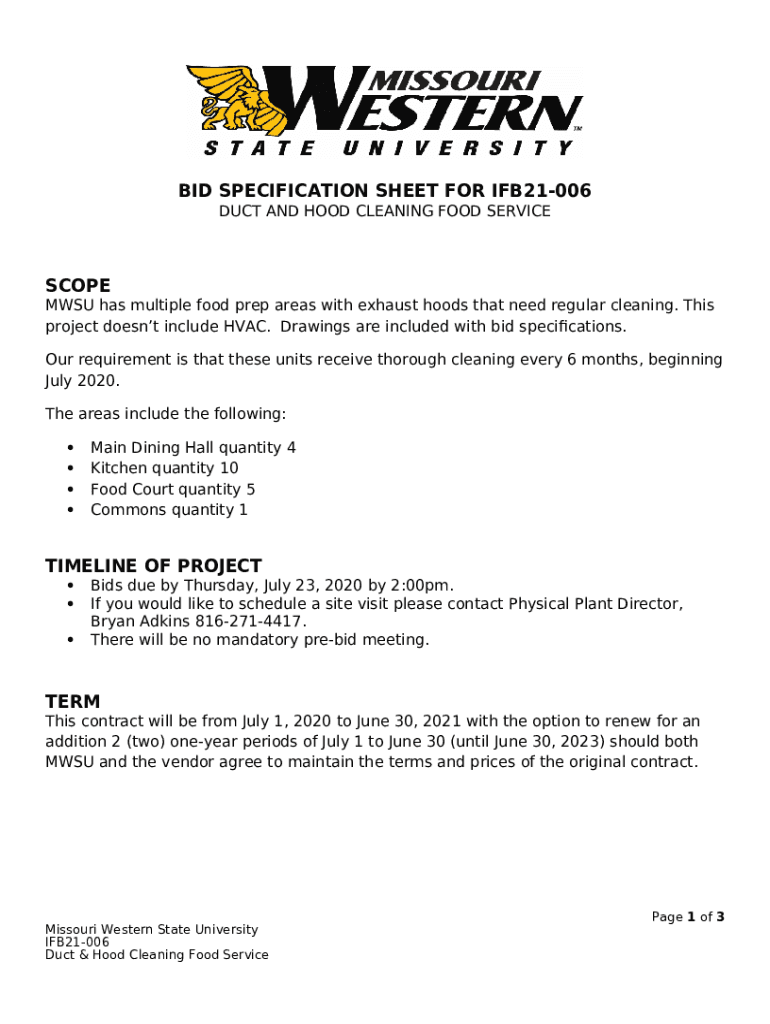 bid specification sheet for ifb21006 Doc Template pdfFiller