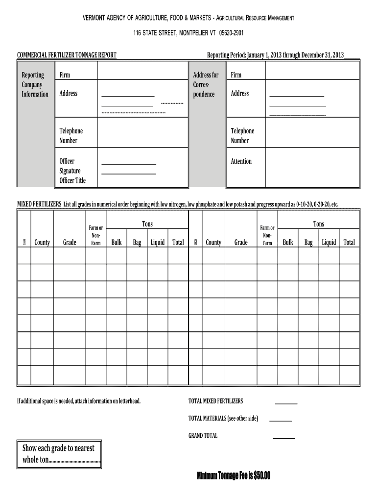 Fillable Online Fertilizer Tonnage Report Fax Email Print pdfFiller