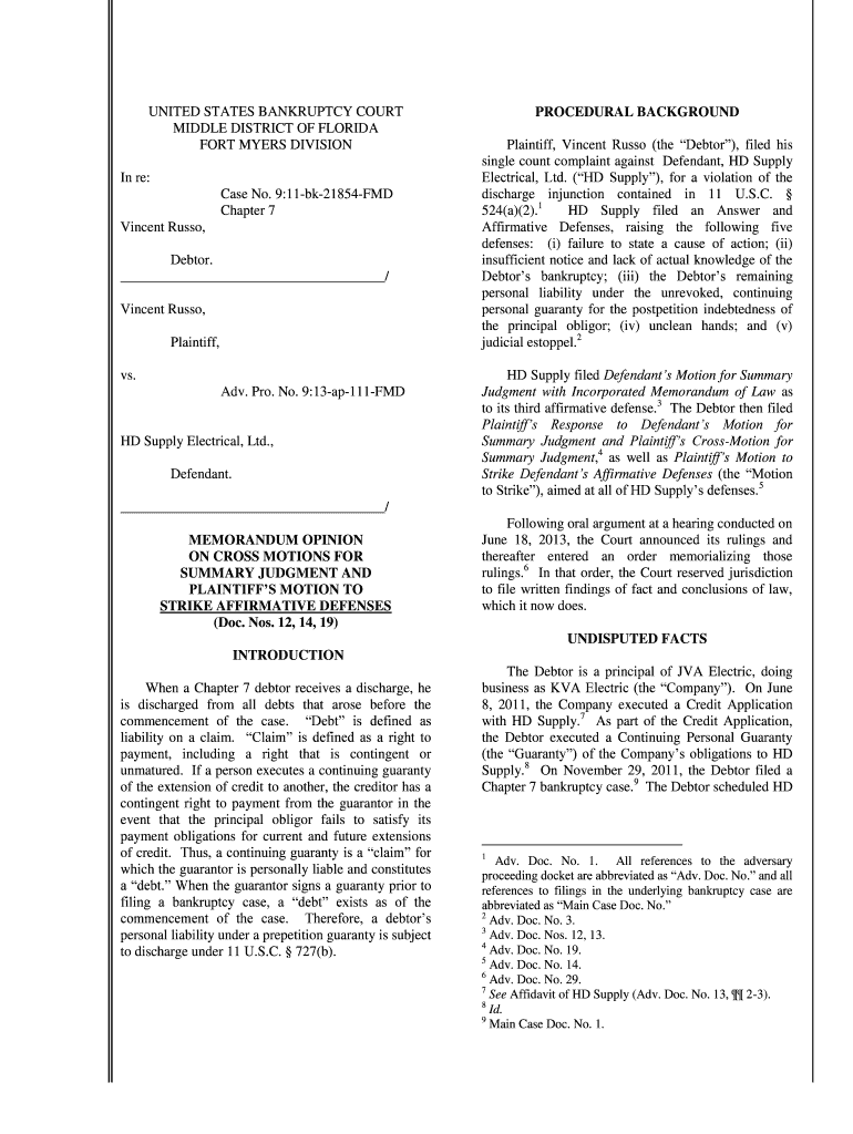 Fillable Online pacer flmb uscourts Memorandum opinion on cross motions