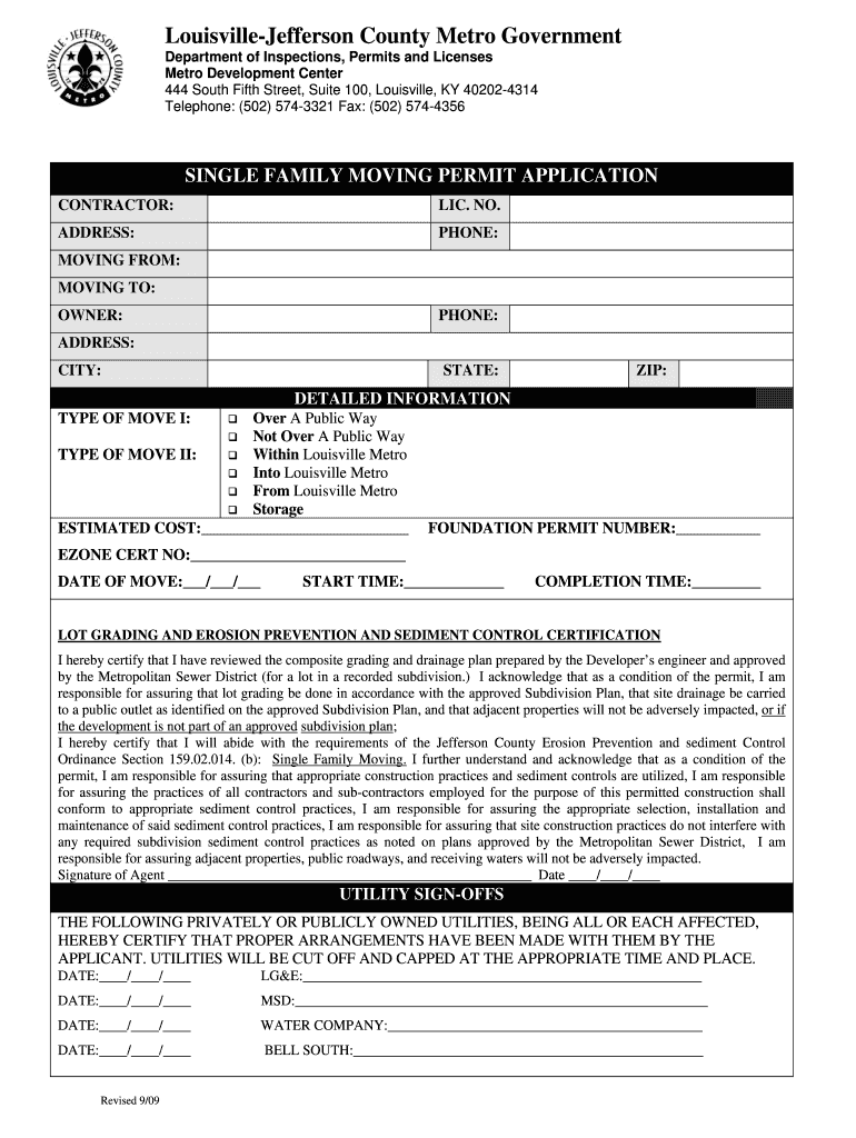 Fillable Online louisvilleky Moving Permit Application Louisville