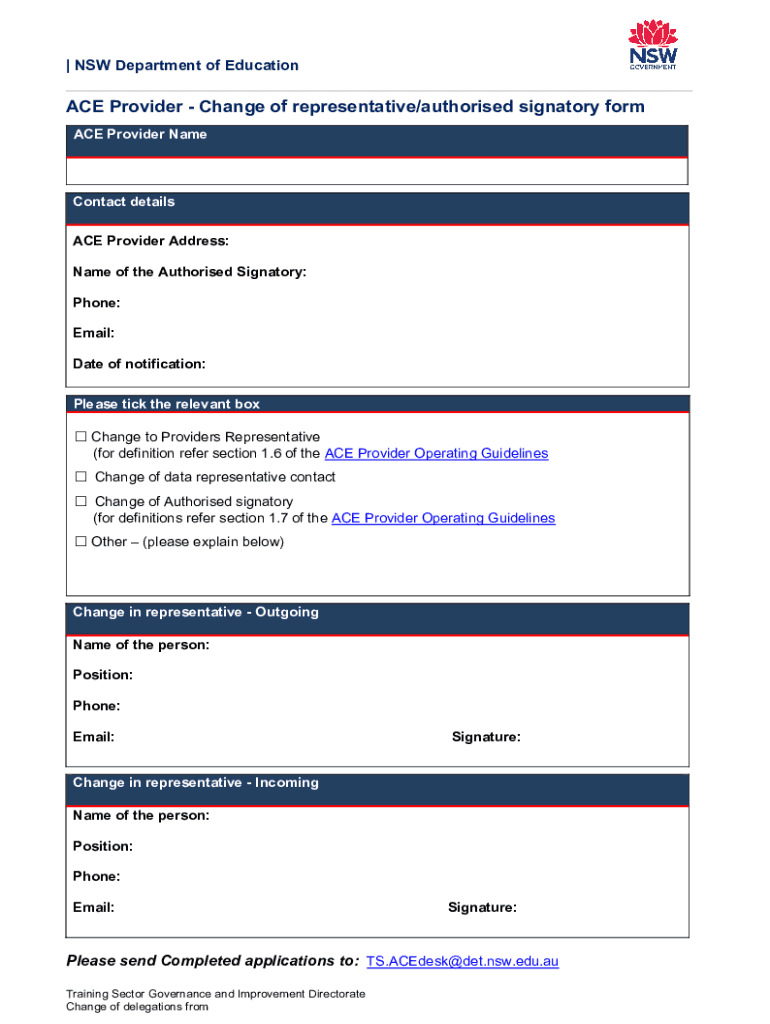 Fillable Online ACE Provider - Change of bank account details form Fax