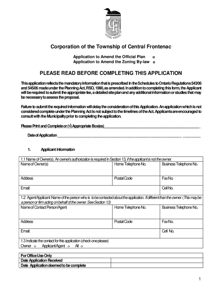 Fillable Online Township of Central Frontenac Official Plan Fax Email