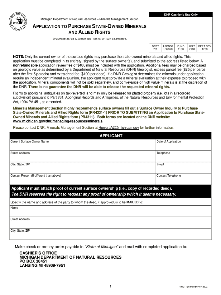 Fillable Online APPLICATION TO PURCHASE STATEOWNED MINERALS AND ALLIED