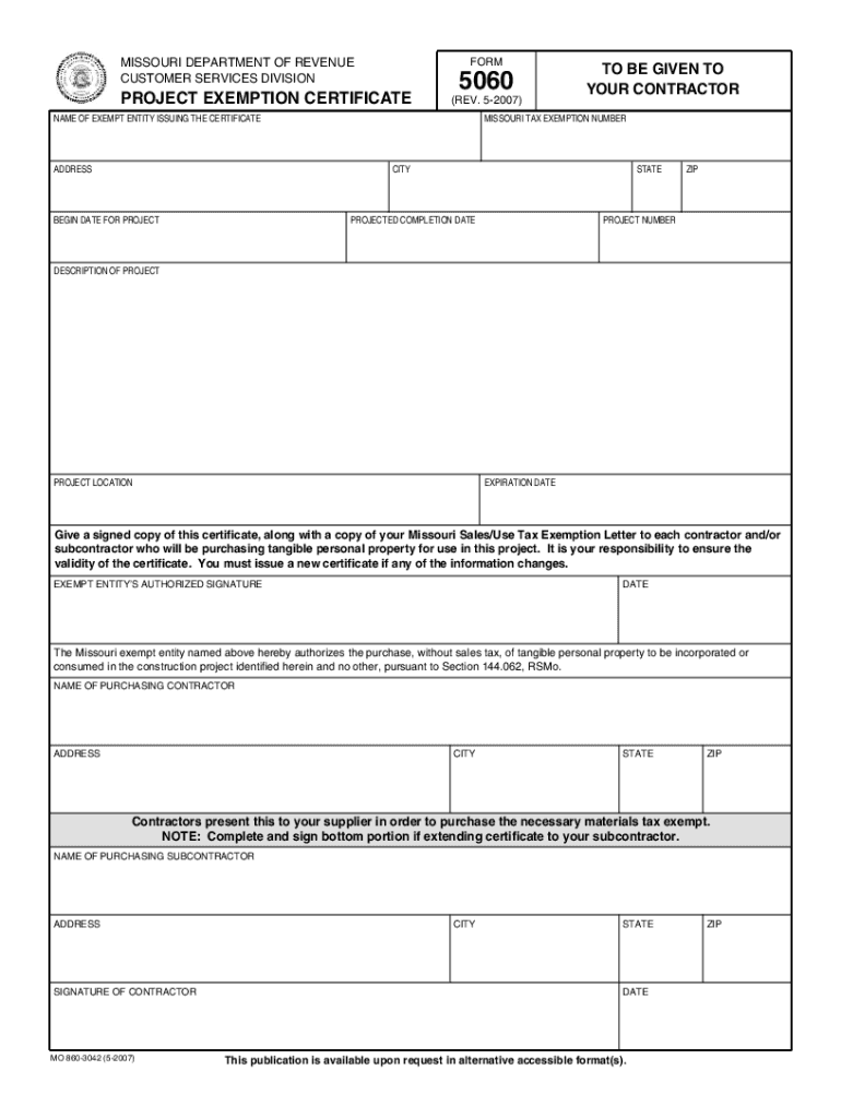 Fillable Online 5060, Project Exemption Certificate Fax Email Print pdfFiller