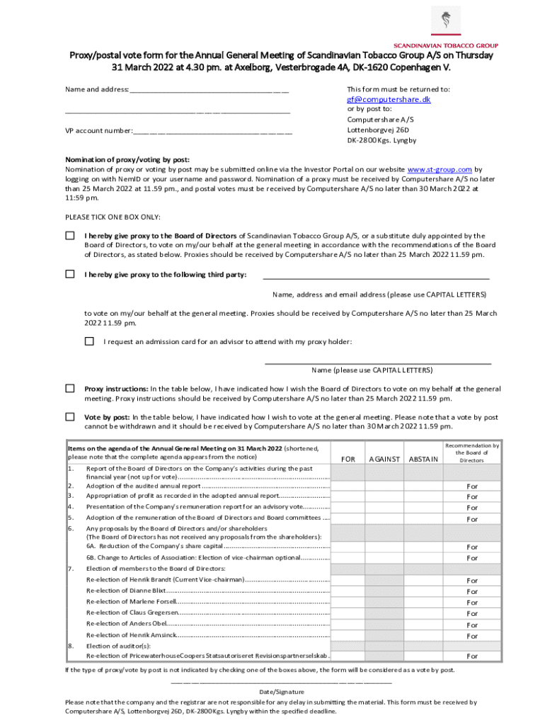 Fillable Online NOTICE AND FORM FOR POSTAL VOTING Fax Email Print