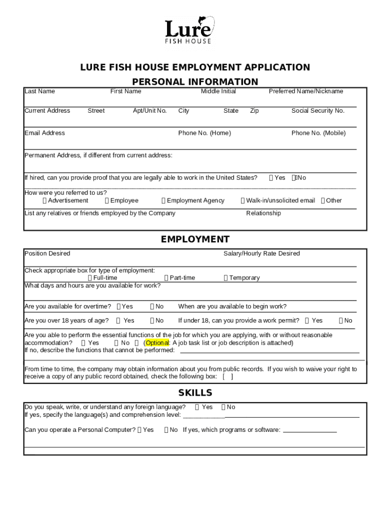 Lure Fish House Application Fill Online, Printable, Doc Template