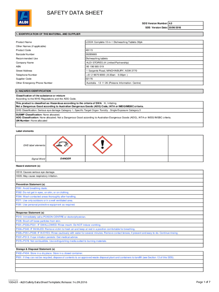 Fillable Online SAFETY DATA SHEET Astonish All in 1 Dishwasher Tablets