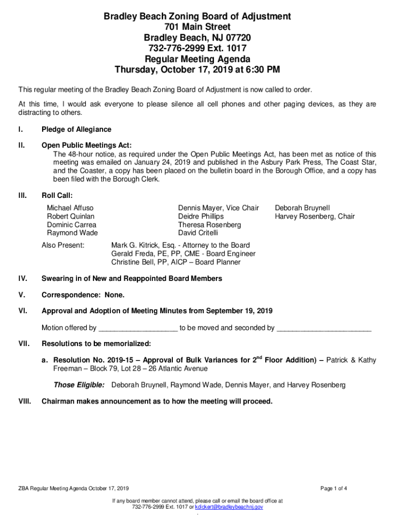 Fillable Online Bradley Beach Planning Board 701 Main Street Fax Email