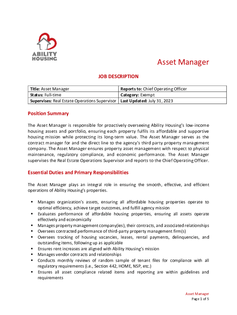 Fillable Online What Is a Real Estate Asset Manager? (Definition and