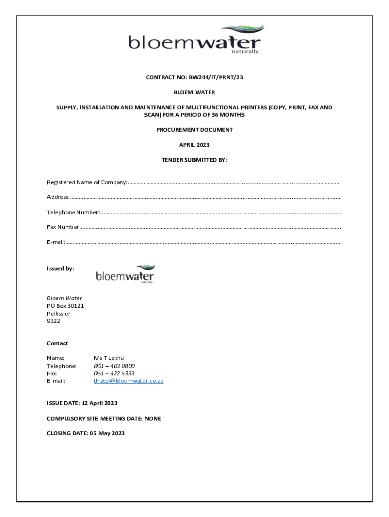 Fillable Online RFP for Print and MultiFunction Device Contract Fax