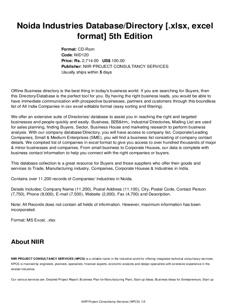 Fillable Online Fillable Online Noida Industries Database/Directory