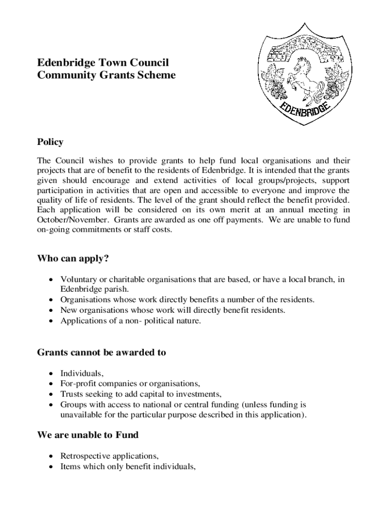 Fillable Online The Council wishes to provide grants to help fund local