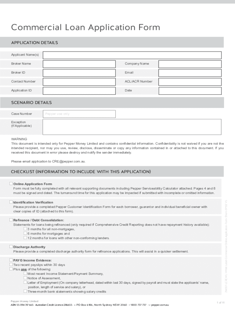 Fillable Online Commercial Loan Application Form Pepper Money Broker