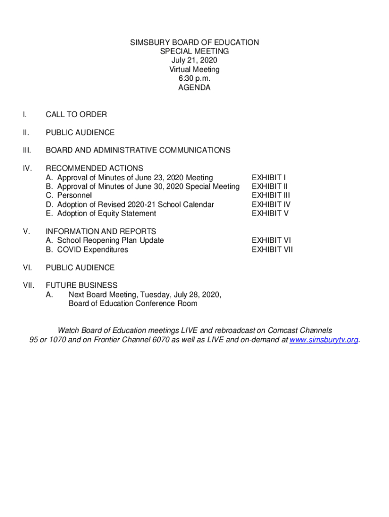 Fillable Online Agendas Simsbury Public Schools Fax Email Print