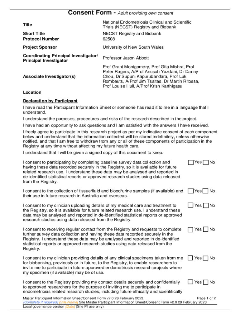 Fillable Online Clinical Informed Consent Form Template For Biobank